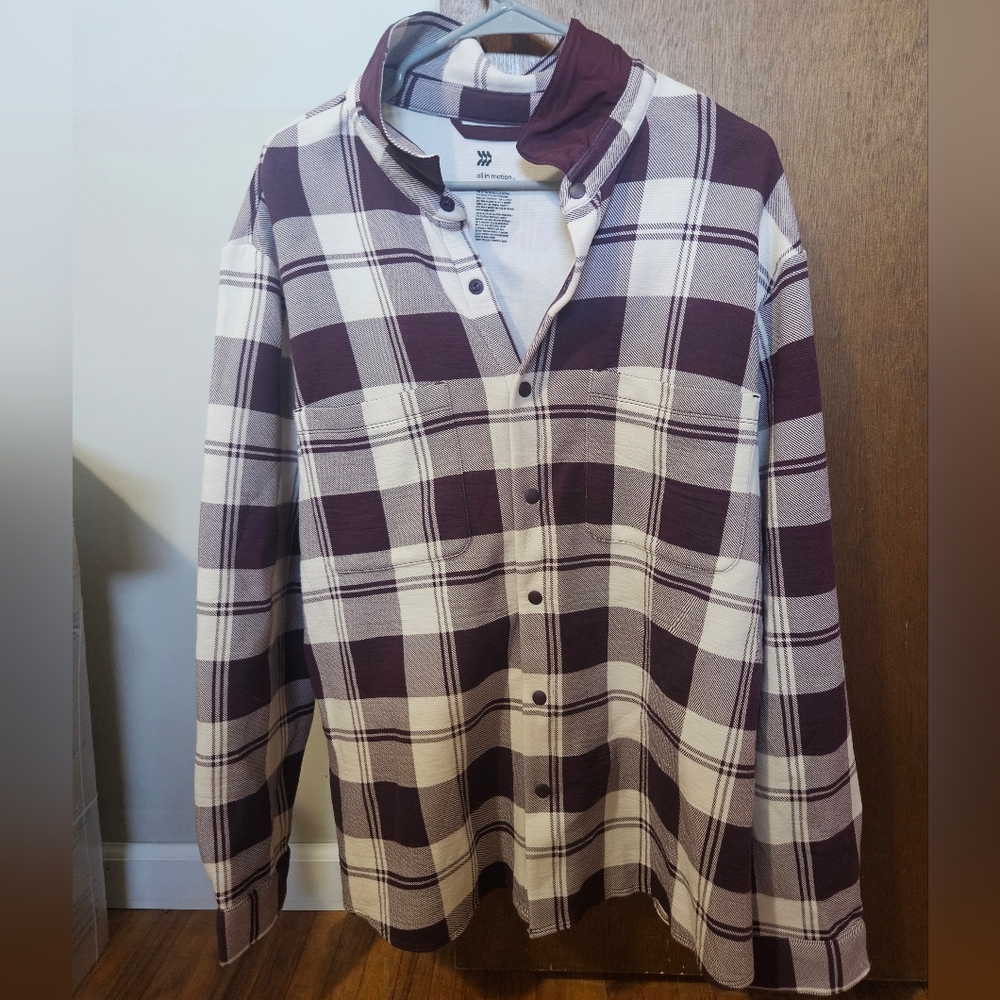 all in motion Men's Purple & White Plaid Button-Down Long Sleeve Shirt Size XXL